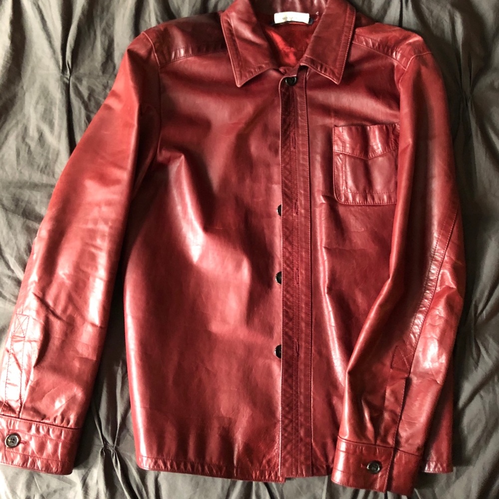 Vintage Men’s Marc Jacobs Red Leather Shirt Jacket